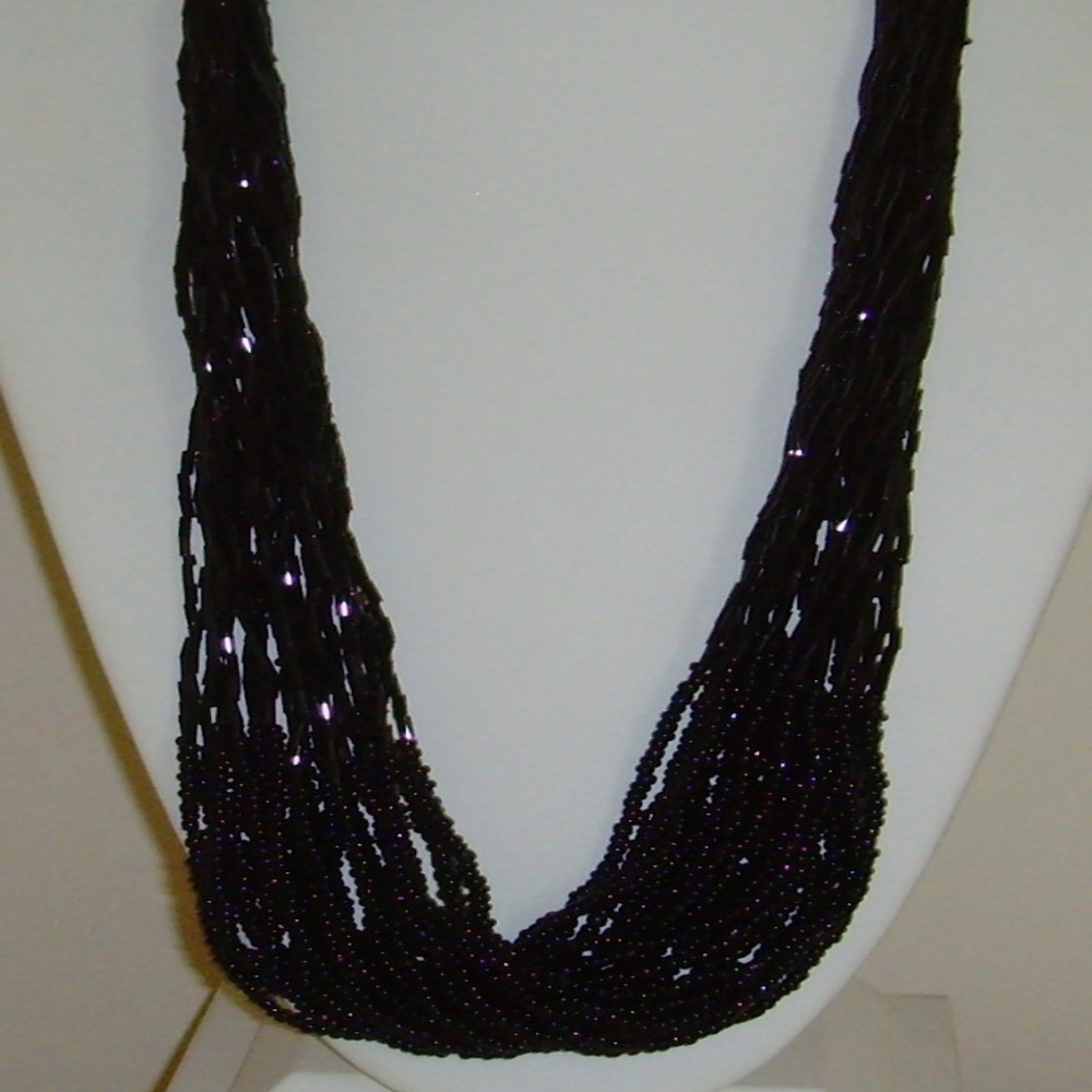 Multi-Strand Bugle and Seed Bead Necklace